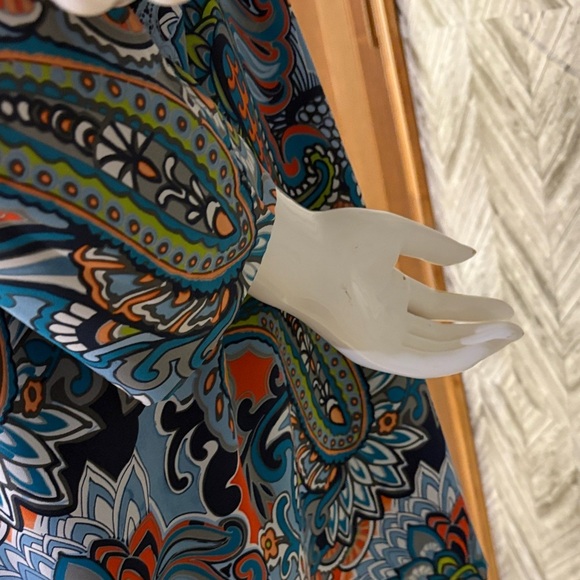 J. Crew Blue and Green, orange geometric, print mini Dress, size 10 - Picture 9 of 9